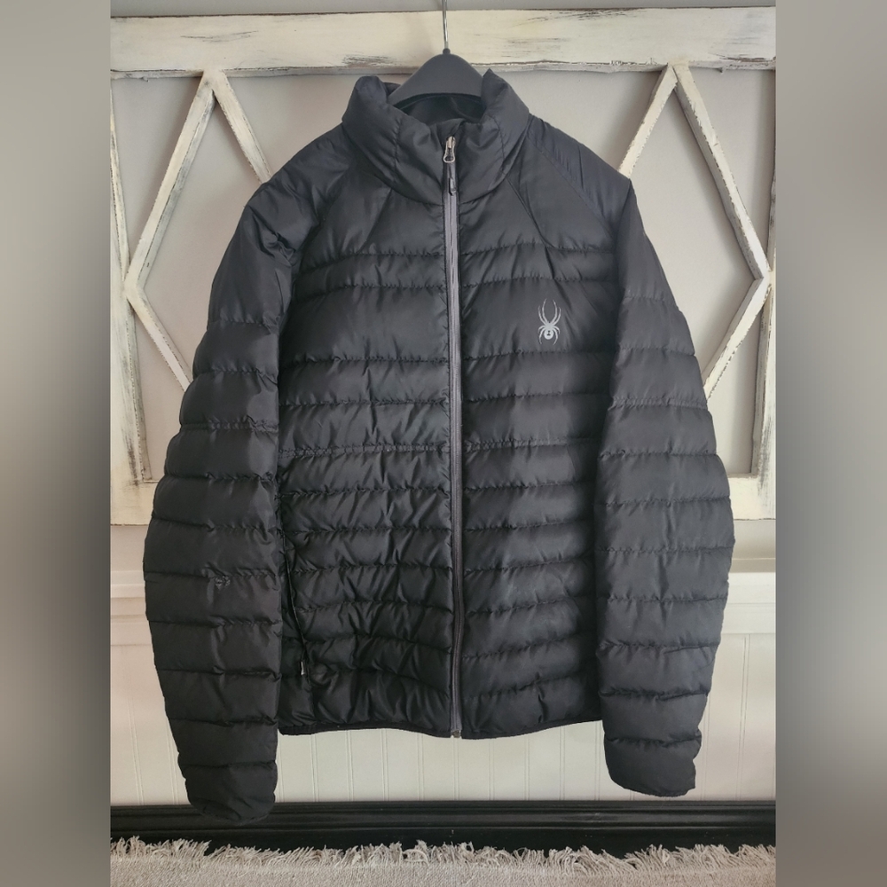 Spyder Jacket Mens Large Black Prymo Duck Down Puffer Full Zip Insulated  Winter